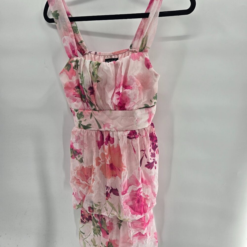 Crystal Doll Pink Floral Sleeveless Layered Skirt Midi Dress Juniors  Size 9